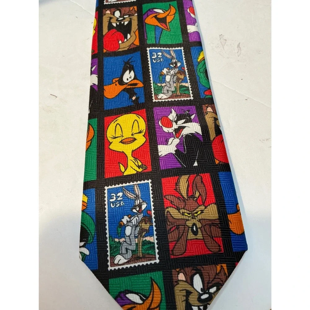 Warner Bros‎ Vintage 90s Looney Tunes Stamp Collection Tie OS Novelty 1997